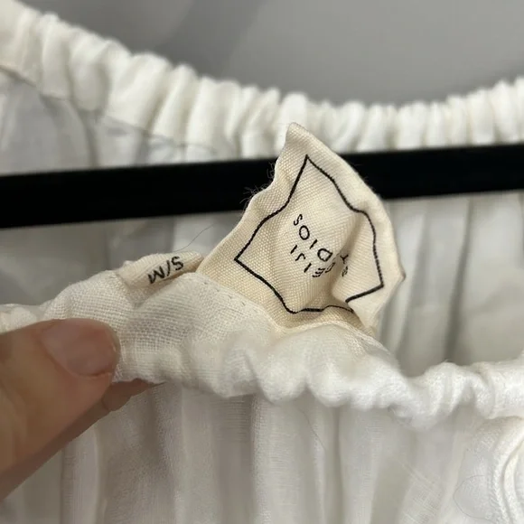 Deiji Studios Capped Sleeve Long Dress White Linen - Picture 3 of 3